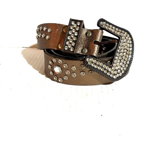 Cuir veritable size S 32 rose gold leather Studded Belt with Silver Details main image 4